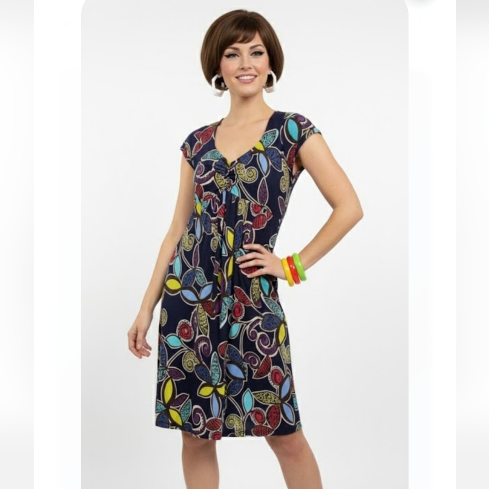 Boden Blue Purple Abstract Leaf Print Jersey Dress Boho Babydoll Y2K Artsy 8